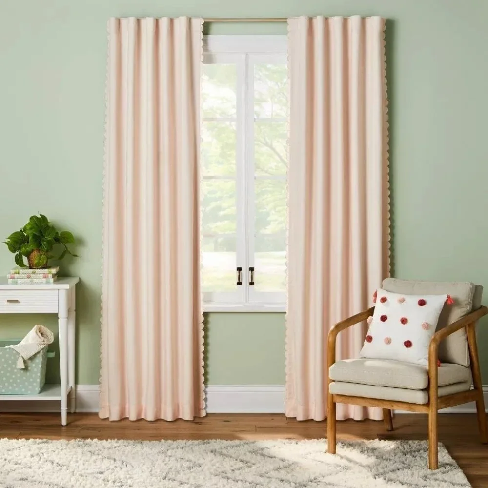 Pillowfort Soft Pink Scalloped Trim Single Blackout Curtain Panel 42